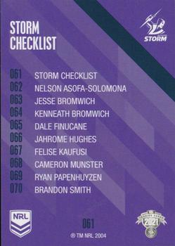 2021 NRL Traders #061 Melbourne Storm Checklist Back